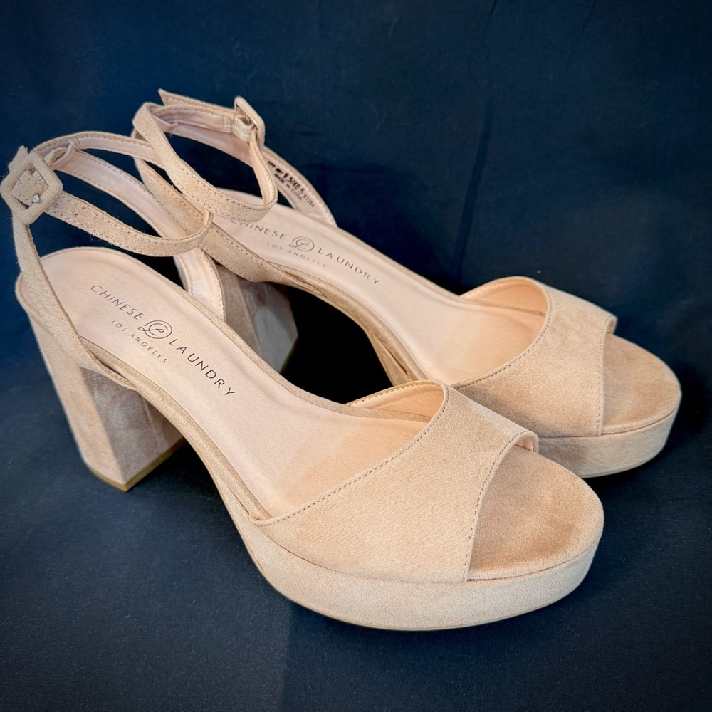 Chinese Laundry Beige Block Heel Sandals
